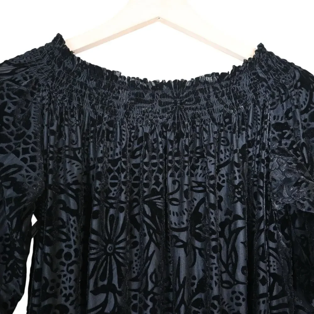 Free People Womens S A Little Twist Off Shoulder Velvet Black Top